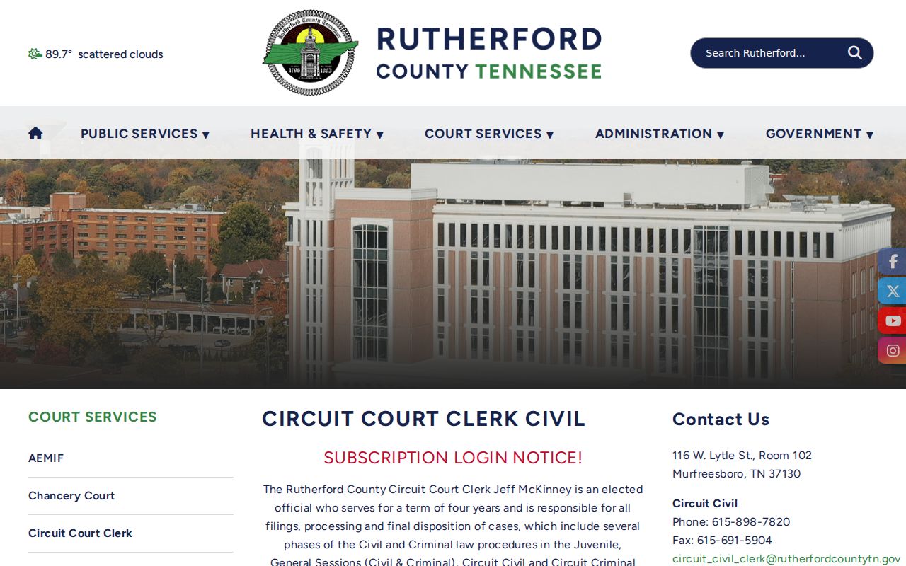Rutherford County warrant records clerk contact divisions at the Judicial Center