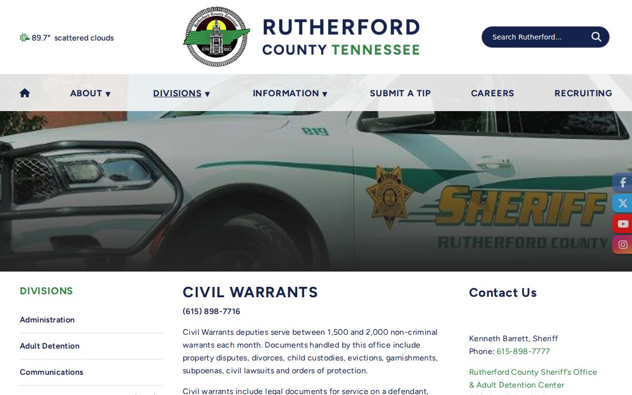 Rutherford County bench warrant records comparison with the separate Civil Warrants Division