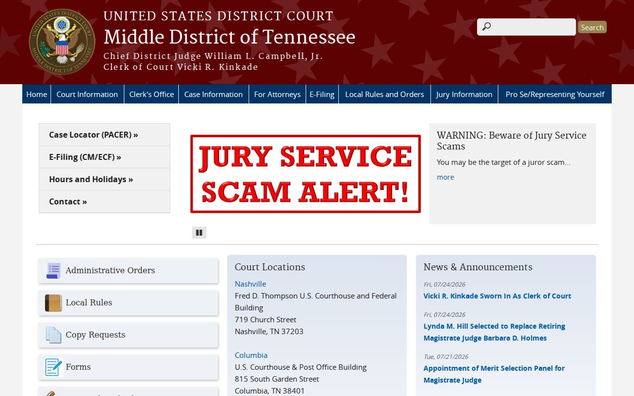 Rutherford County arrest warrant records reference to the separate Middle District federal court