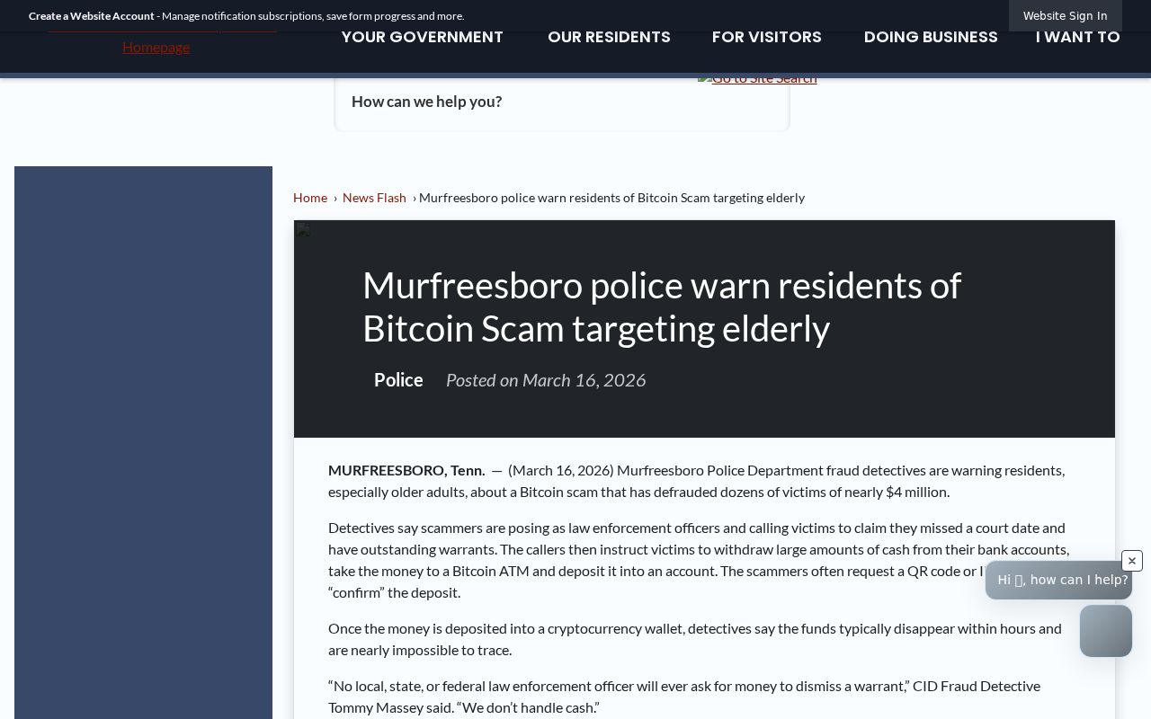Murfreesboro municipal warrant records scam warning against Bitcoin and payment demands