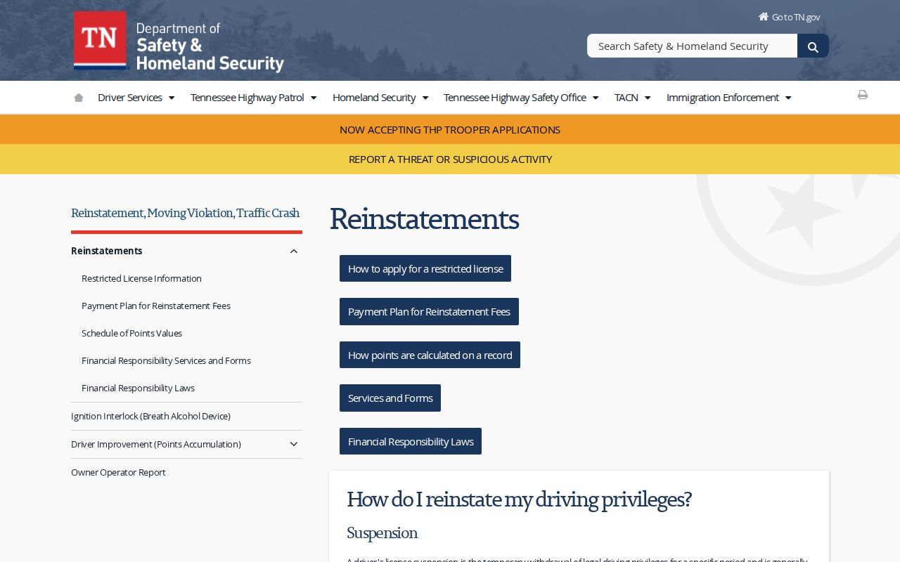 Rutherford County traffic warrant records with Tennessee license reinstatement information