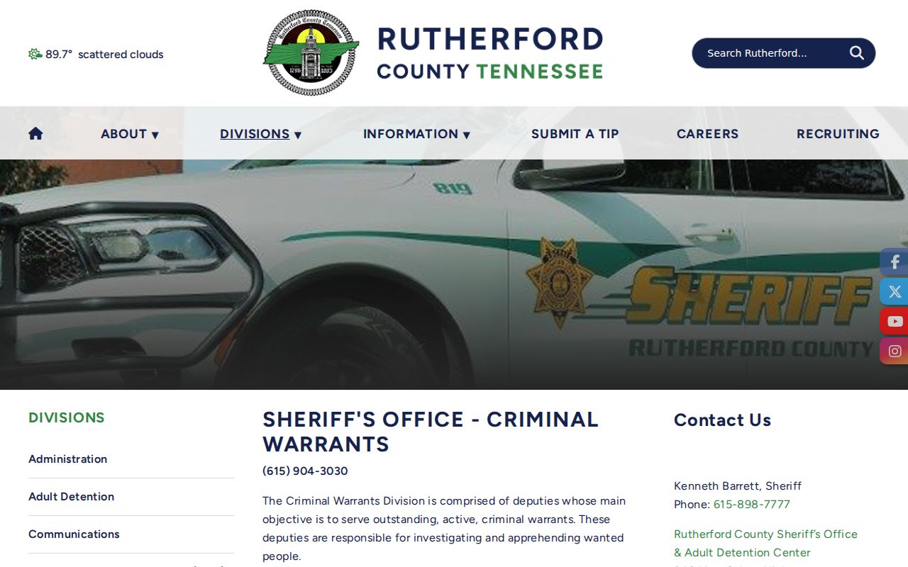 Rutherford County arrest warrant records, Sheriff Criminal Warrants contact and personal ID instruction