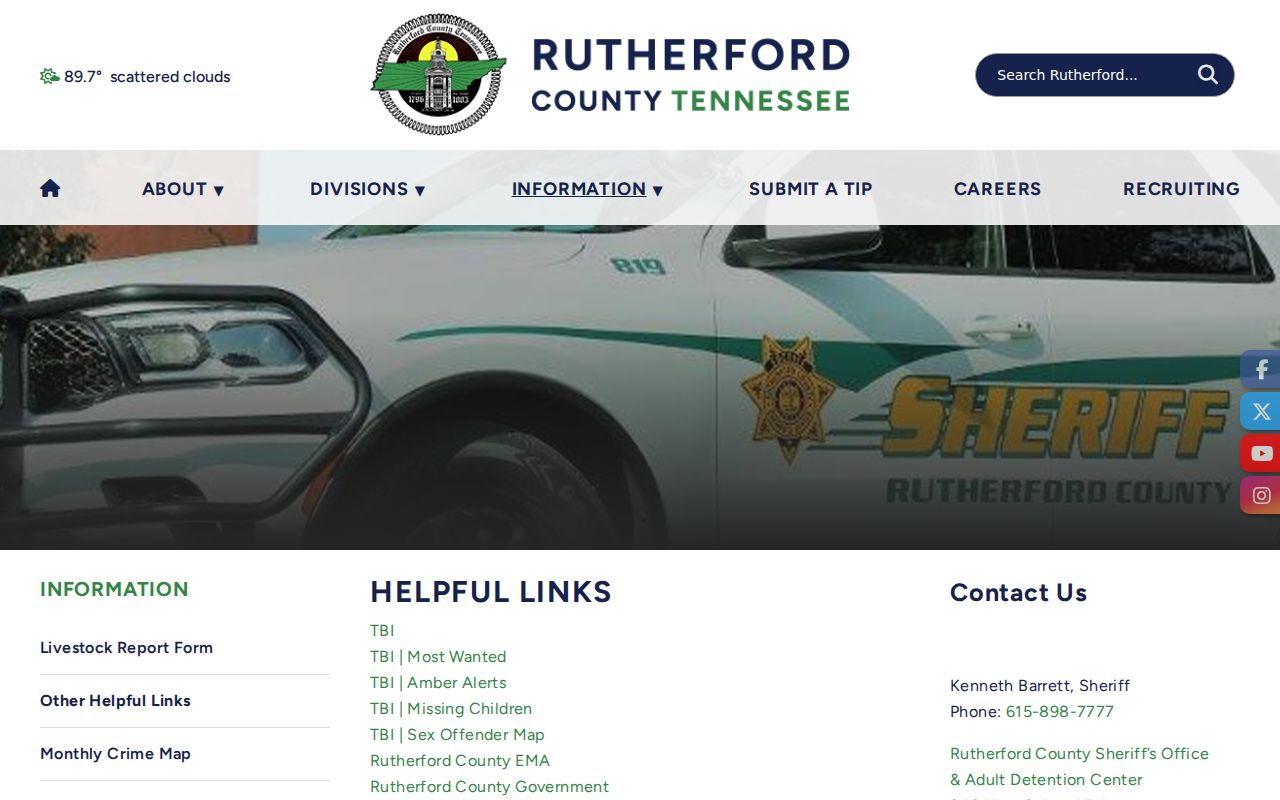 Rutherford County warrant records access map with Sheriff links to MobilePatrol and local agencies