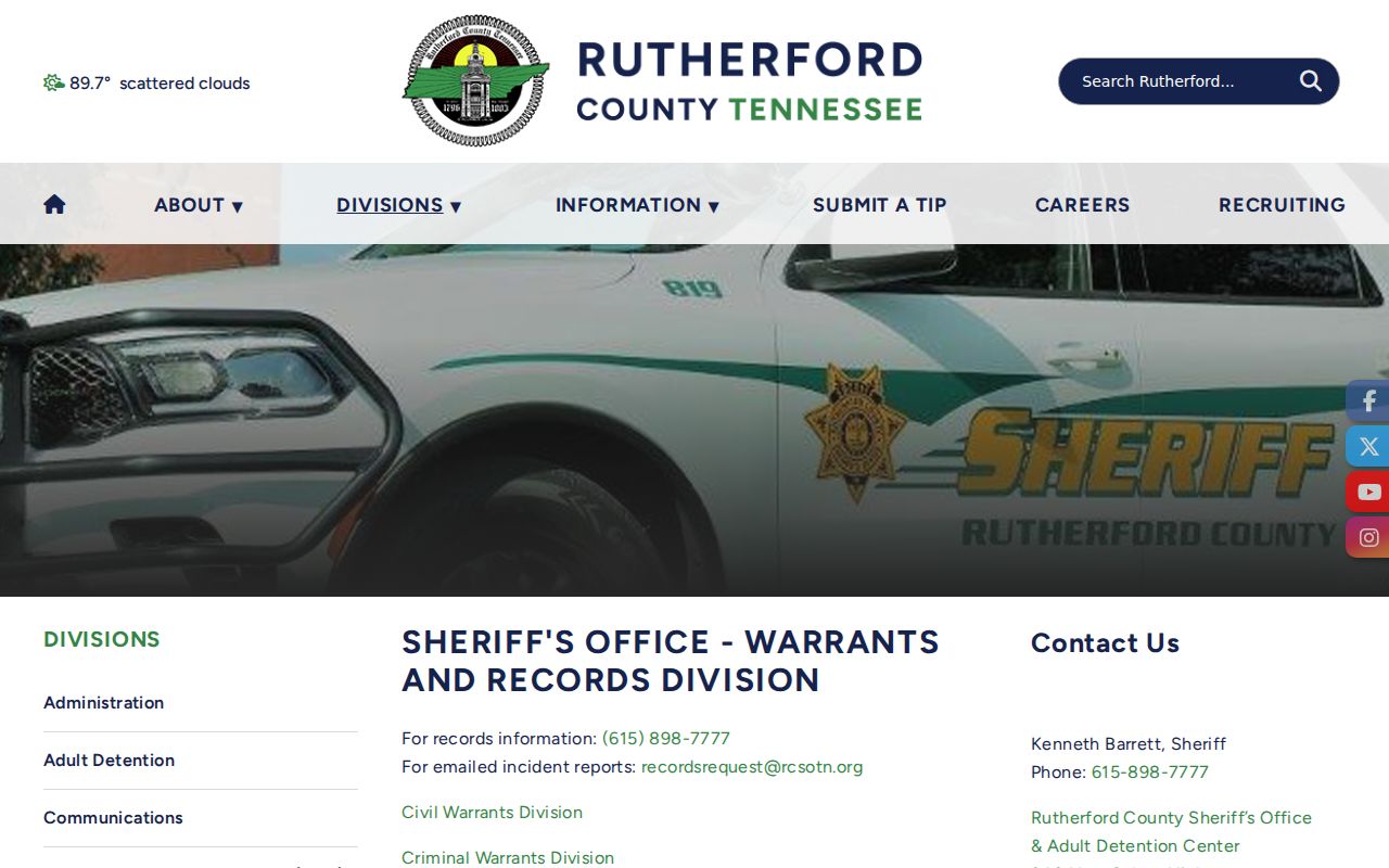 Rutherford County warrant records contact for the Sheriff’s Warrants and Records Division